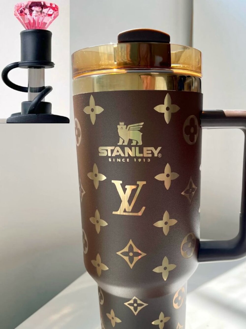 💗 Graduation Birthday Anniversary Gift Stanley LV Brown Tumbler w/ Bonus Gem! - Picture 3 of 7